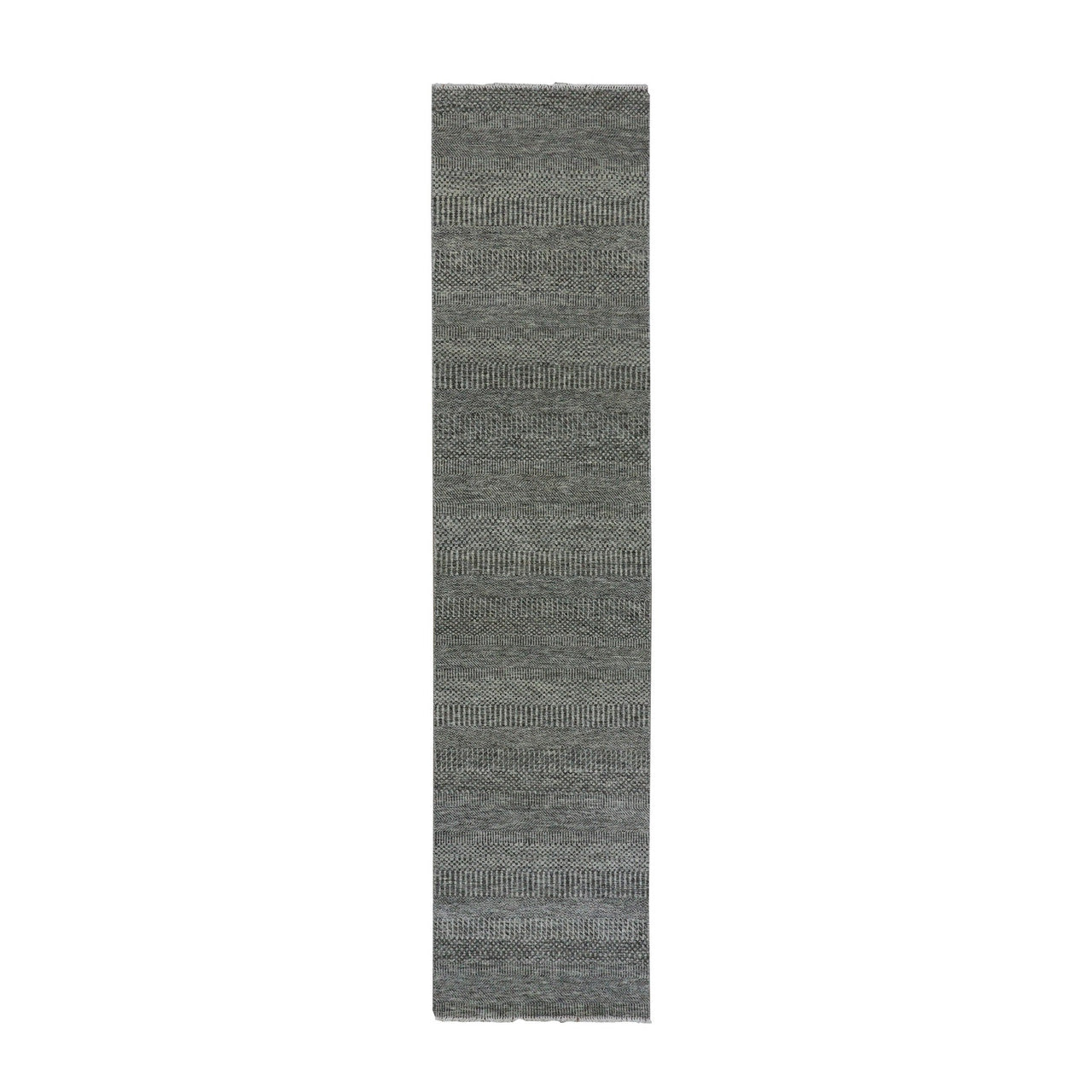 Gray 2'7" x 11'8" Modern and Contemporary Hand knotted Wool Rug - Sku: O079735