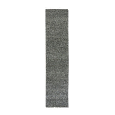 Modern and Contemporary Wool Hand Knotted Rug Grey No Border 2.7X11.8 -O079735