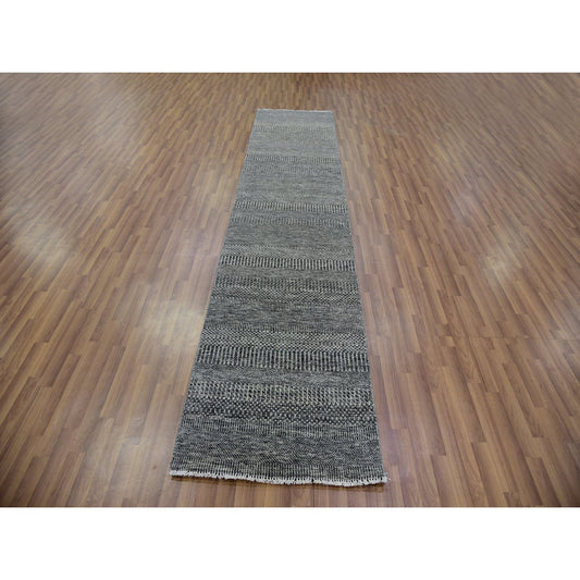 Modern and Contemporary Wool Hand Knotted Rug Grey No Border 2.7X11.8 -O079735