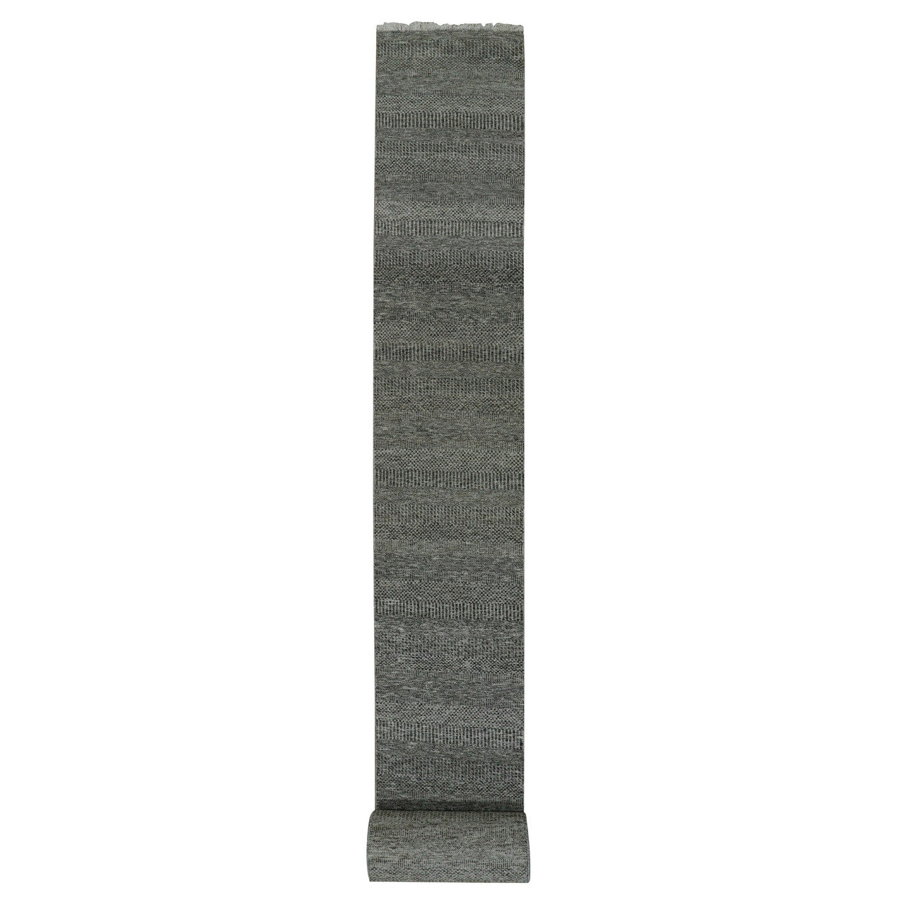 Gray 2'5" x 32'3" Modern and Contemporary Hand knotted Wool Rug - Sku: O079736