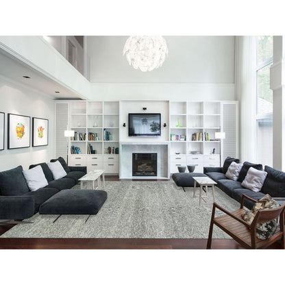 Modern and Contemporary Wool Hand Knotted Rug Grey No Border 12.2X15.4 -O079737