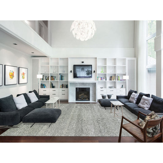 Modern and Contemporary Wool Hand Knotted Rug Grey No Border 12.2X15.4 -O079737