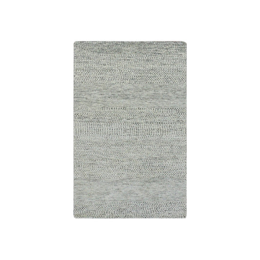 Modern and Contemporary Wool Hand Knotted Rug Grey No Border 3.0X5.6 -O079748