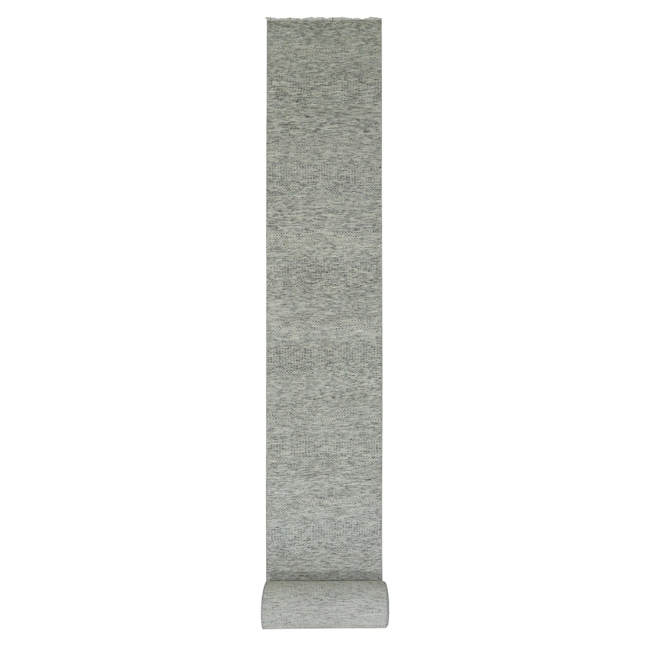 Gray 2'5" x 29'7" Modern and Contemporary Hand knotted Wool Rug - Sku: O079751