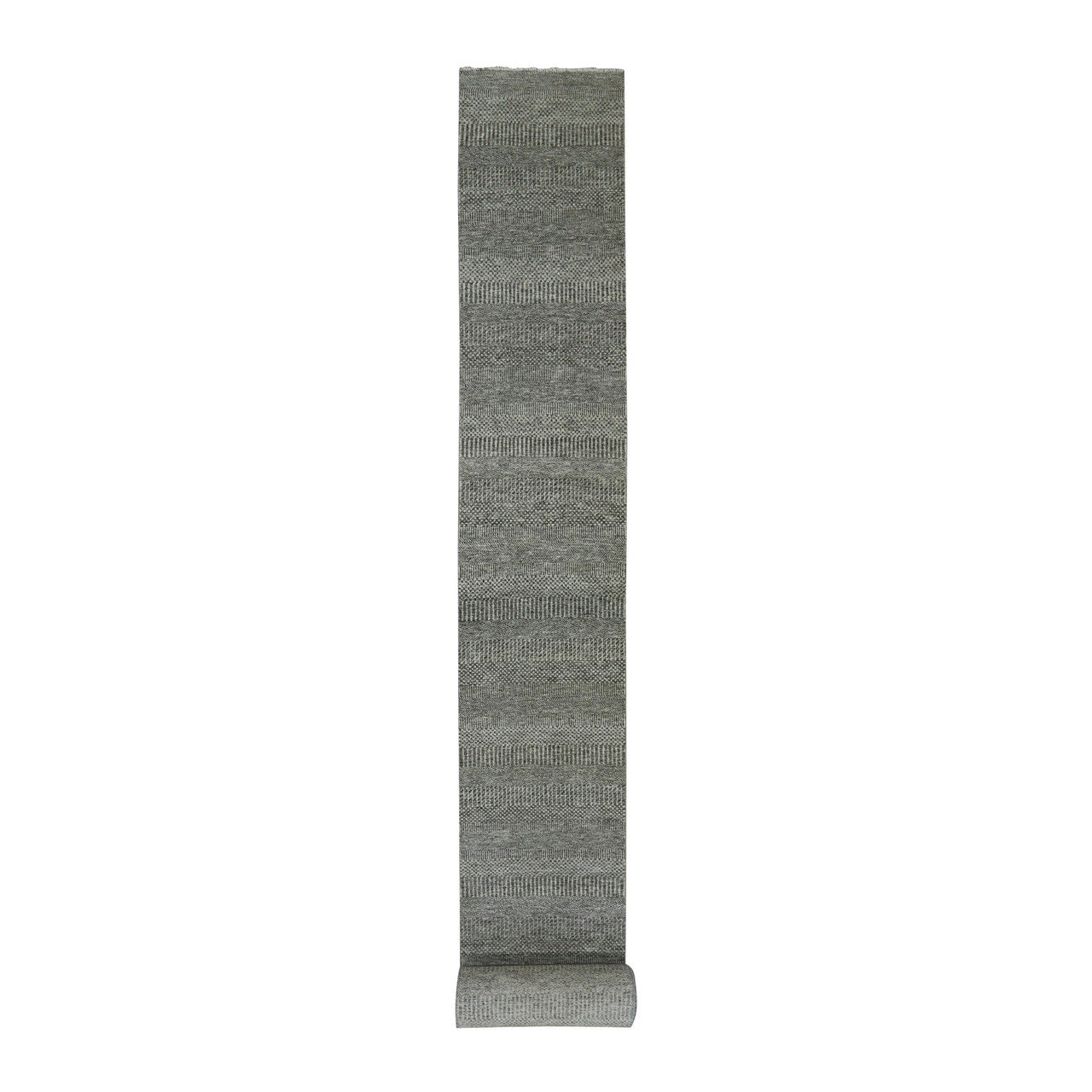 Gray 2'4" x 27'9" Modern and Contemporary Hand knotted Wool Rug - Sku: O079758