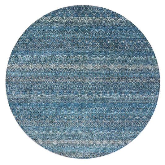 Modern and Contemporary Wool Hand Knotted Rug Blue Blue 8.0X8.0 -O079765