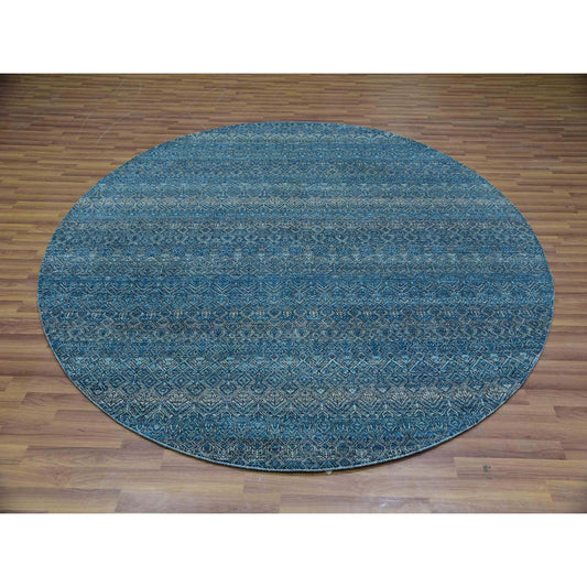 Modern and Contemporary Wool Hand Knotted Rug Blue Blue 8.0X8.0 -O079765