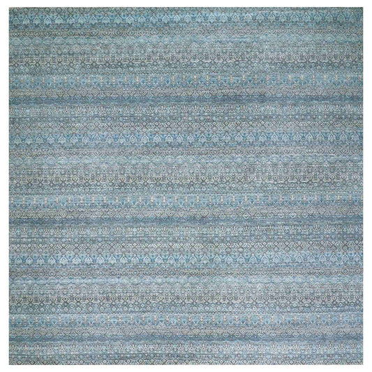 Modern and Contemporary Wool Hand Knotted Rug Blue No Border 12.0X12.0 -O079768