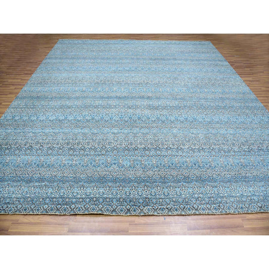 Modern and Contemporary Wool Hand Knotted Rug Blue No Border 12.0X12.0 -O079768