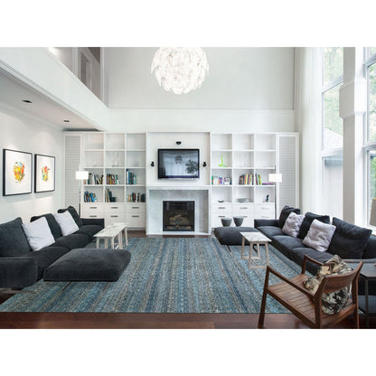 Modern and Contemporary Wool Hand Knotted Rug Blue No Border 12.0X15.1 -O079769