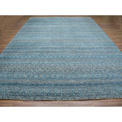 Modern and Contemporary Wool Hand Knotted Rug Blue No Border 12.0X15.1 -O079769