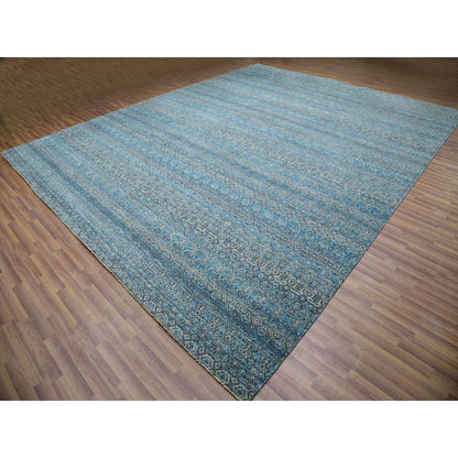 Modern and Contemporary Wool Hand Knotted Rug Blue No Border 12.0X15.1 -O079769