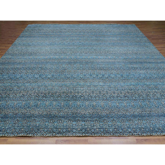 Modern and Contemporary Wool Hand Knotted Rug Blue No Border 12.0X12.0 -O079770