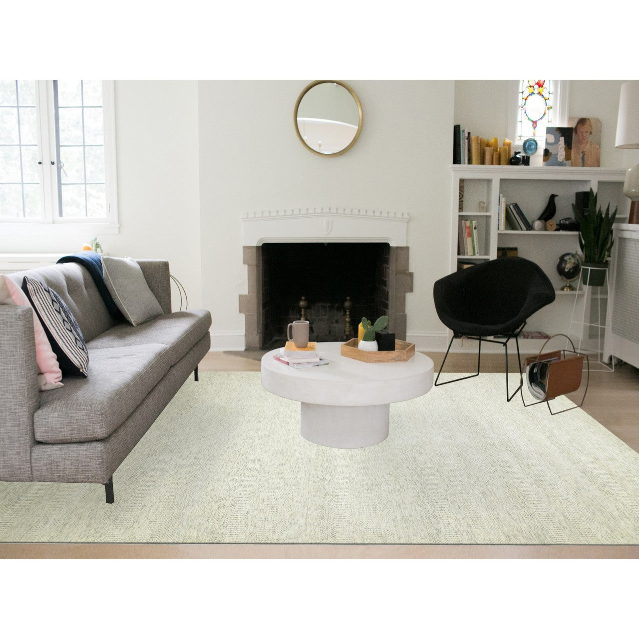 Modern and Contemporary Wool Hand Knotted Rug Grey No Border 10.1X14.0 -O079781