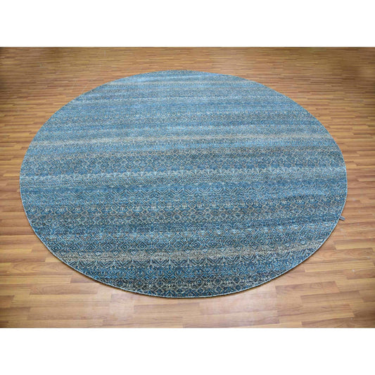 Modern and Contemporary Wool Hand Knotted Rug Blue No Border 9.11X10.0 -O079795