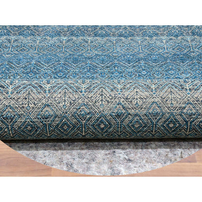 Modern and Contemporary Wool Hand Knotted Rug Blue No Border 9.11X10.0 -O079795