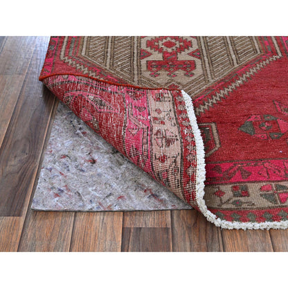 Overdyed & Vintage Wool Hand Knotted Rug Red 2.5x11.10 -O0797