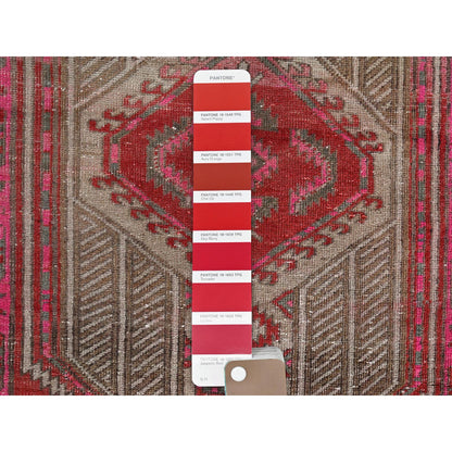 Overdyed & Vintage Wool Hand Knotted Rug Red 2.5x11.10 -O0797
