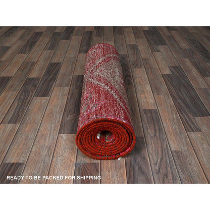Overdyed & Vintage Wool Hand Knotted Rug Red 2.5x11.10 -O0797
