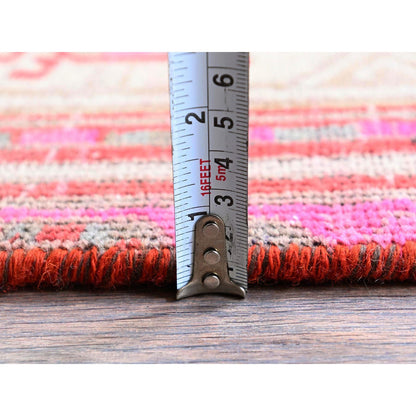Overdyed & Vintage Wool Hand Knotted Rug Red 2.5x11.10 -O0797
