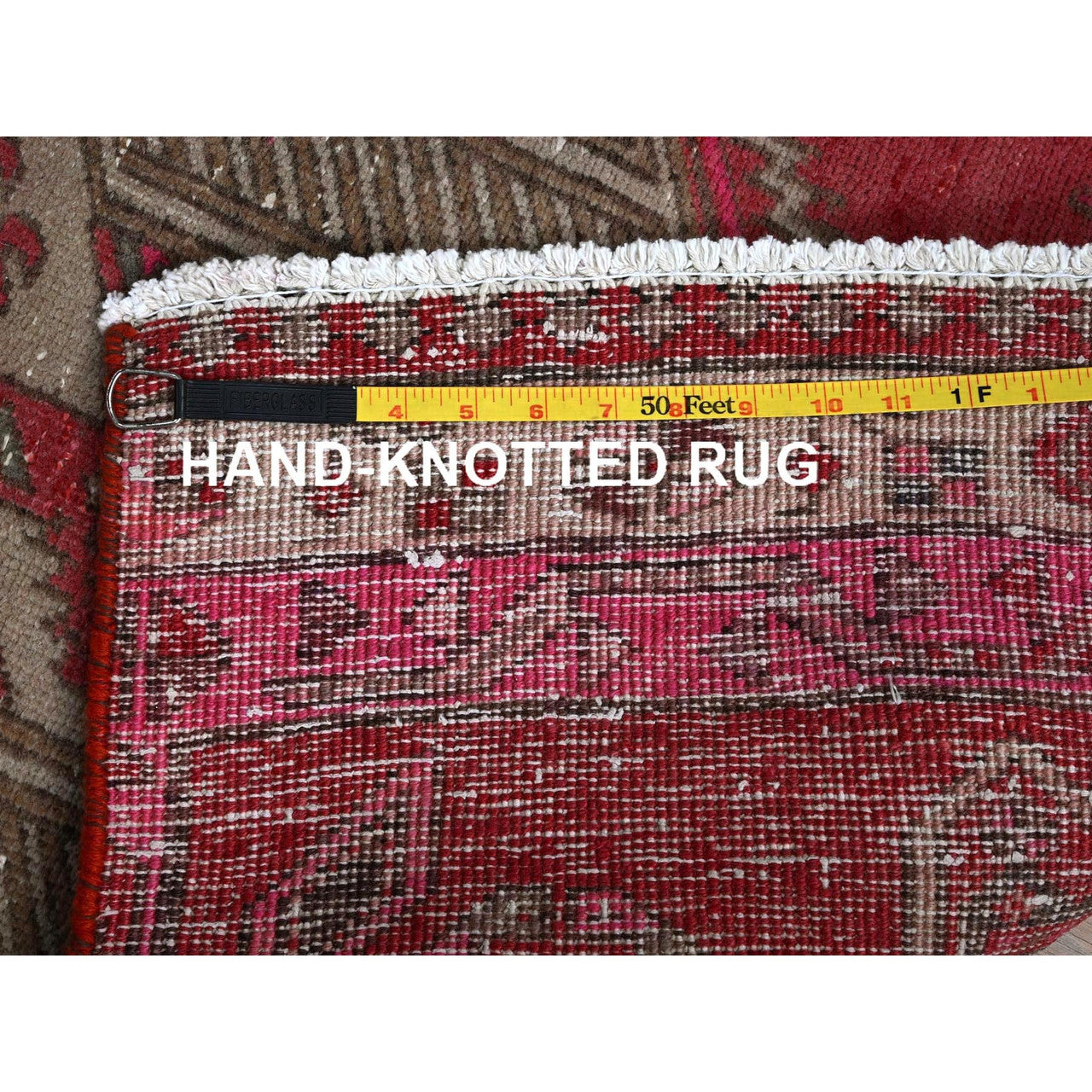 Overdyed & Vintage Wool Hand Knotted Rug Red 2.5x11.10 -O0797