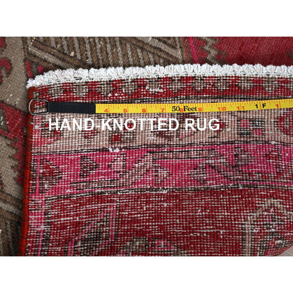 Overdyed & Vintage Wool Hand Knotted Rug Red 2.5x11.10 -O0797