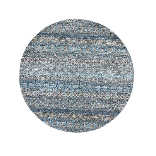 Modern and Contemporary Wool Hand Knotted Rug Blue No Border 5.11X6.0 -O079802