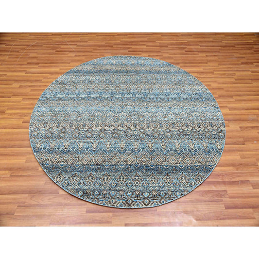 Modern and Contemporary Wool Hand Knotted Rug Blue No Border 5.11X6.0 -O079802