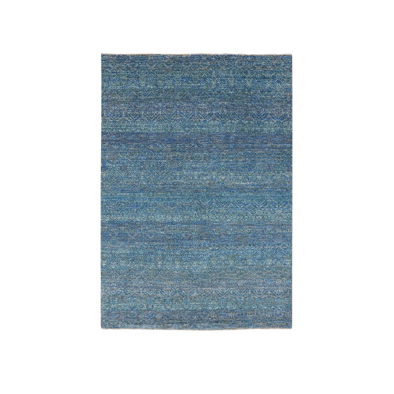 Modern and Contemporary Wool Hand Knotted Rug Green No Border 4.1X5.11 -O079807