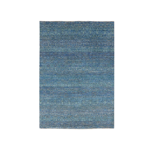 Modern and Contemporary Wool Hand Knotted Rug Green No Border 4.1X5.11 -O079807