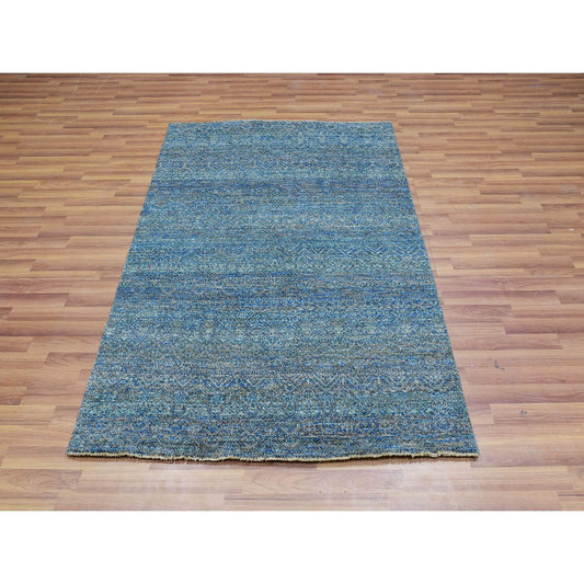 Modern and Contemporary Wool Hand Knotted Rug Green No Border 4.1X5.11 -O079807