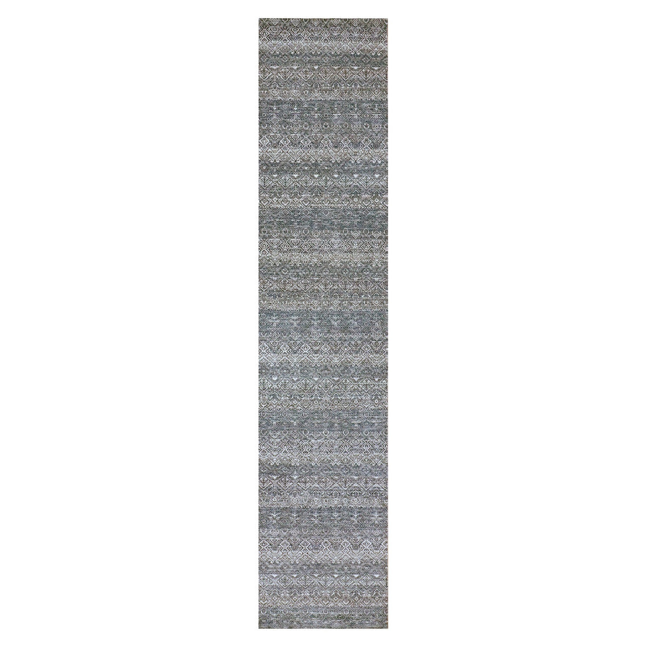 Gray 2'6" x 12'2" Modern and Contemporary Hand knotted Wool Rug - Sku: O079812