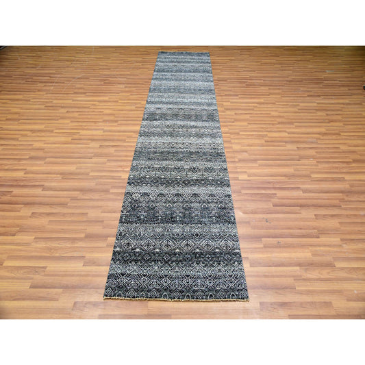 Modern and Contemporary Wool Hand Knotted Rug Grey No Border 2.7X10.1 -O079813