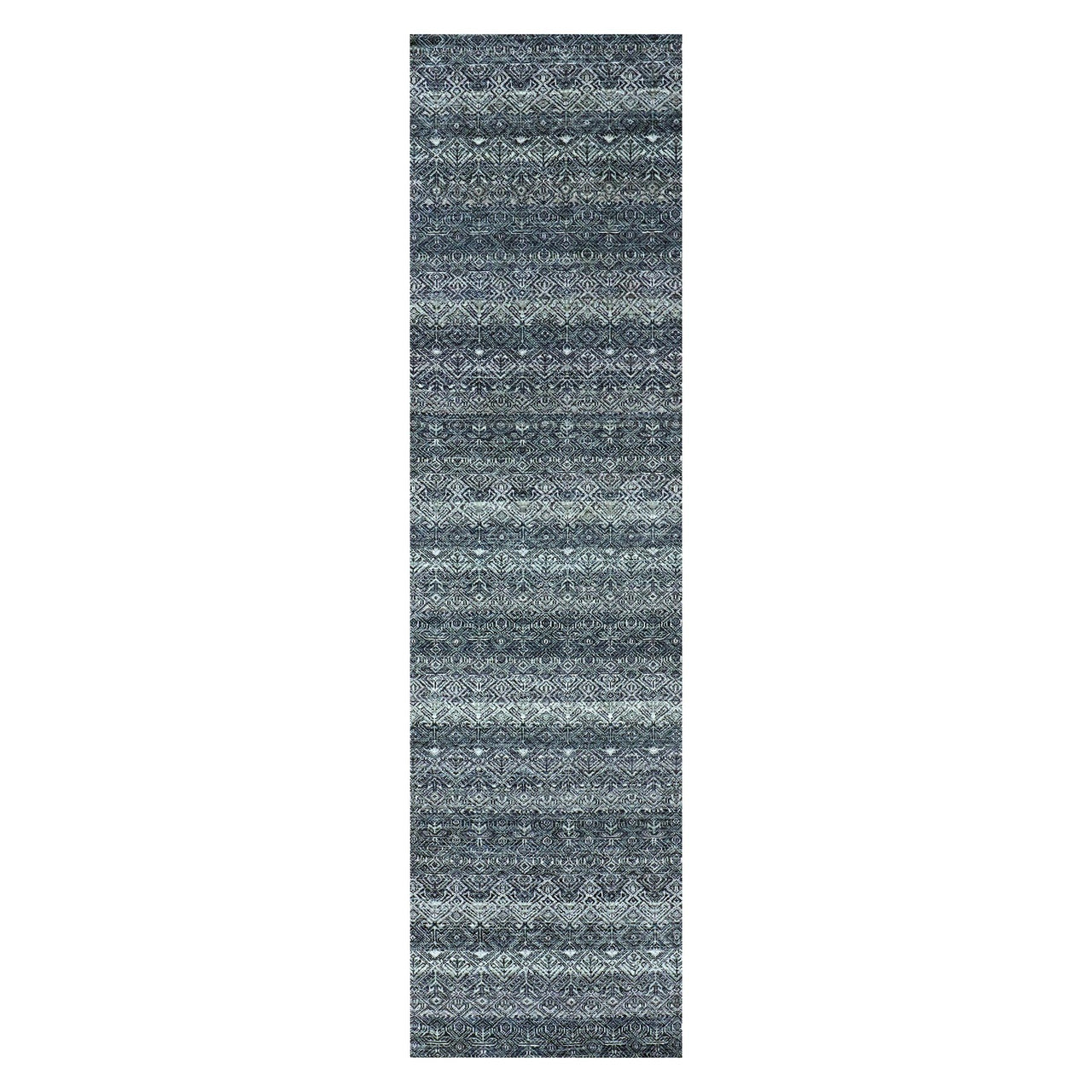 Gray 2'8" x 10'0" Modern and Contemporary Hand knotted Wool Rug - Sku: O079814
