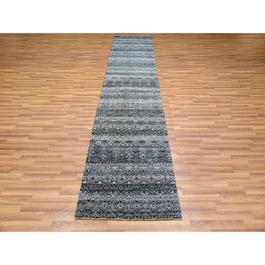 Modern and Contemporary Wool Hand Knotted Rug Grey No Border 2.8X10.0 -O079814