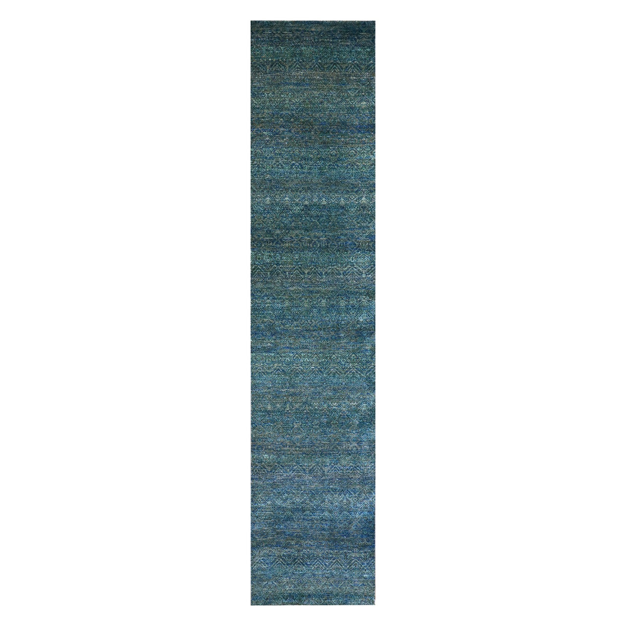 Green Runner: 12ft Modern and Contemporary Hand knotted Wool Rug - Sku: O079817
