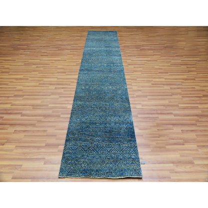 Modern and Contemporary Wool Hand Knotted Rug Green No Border 2.6X12.0 -O079817