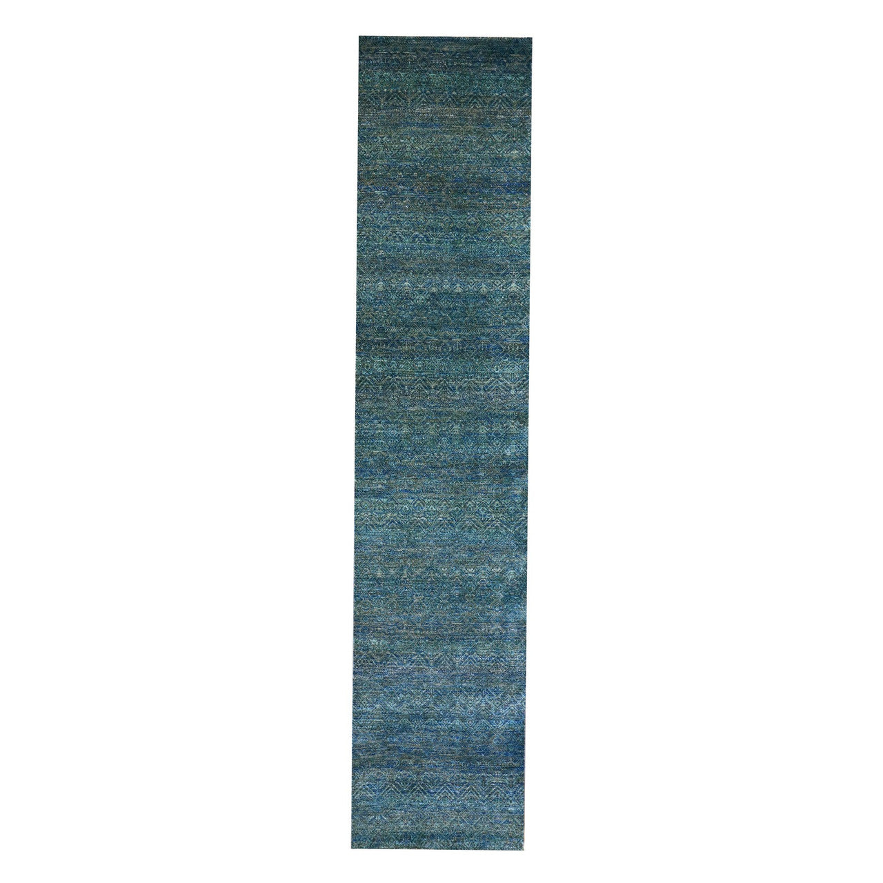 Green 2'6" x 12'0" Modern and Contemporary Hand knotted Wool Rug - Sku: O079818
