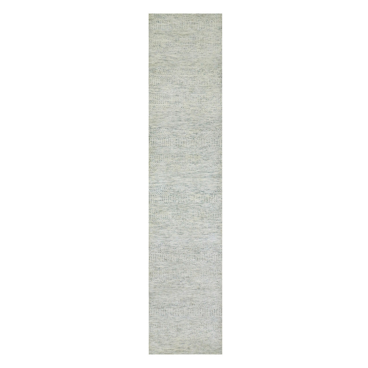 Gray 2'7" x 12'0" Modern and Contemporary Hand knotted Wool Rug - Sku: O079828