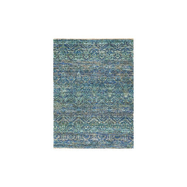 Modern and Contemporary Wool Hand Knotted Rug Green 2.0x3.0 -O079836