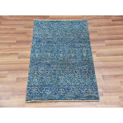Modern and Contemporary Wool Hand Knotted Rug Green 2.0x3.0 -O079836