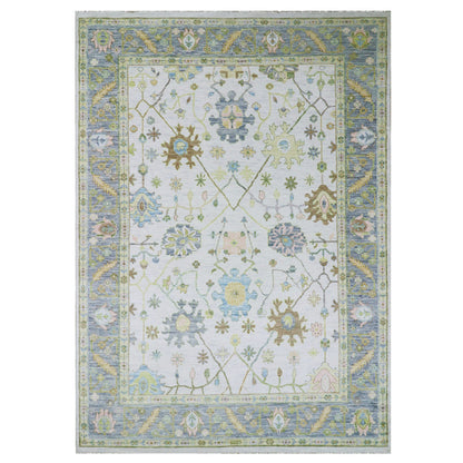 Oushak And Peshawar Wool Hand Knotted Rug Ivory Gray 10.1X14.2 -O079850