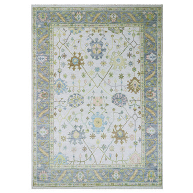 Oushak And Peshawar Wool Hand Knotted Rug Ivory Gray 10.1X14.2 -O079850