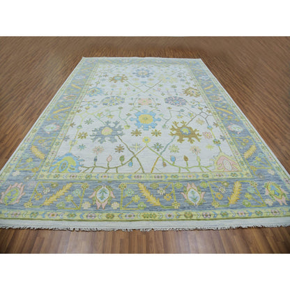 Oushak And Peshawar Wool Hand Knotted Rug Ivory Gray 10.1X14.2 -O079850