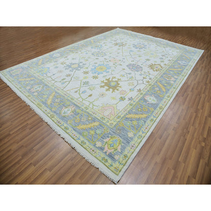 Oushak And Peshawar Wool Hand Knotted Rug Ivory Gray 10.1X14.2 -O079850