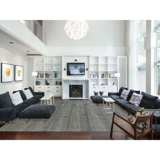 Modern and Contemporary Wool Hand Knotted Rug Grey No Border 12.1X15.1 -O079868