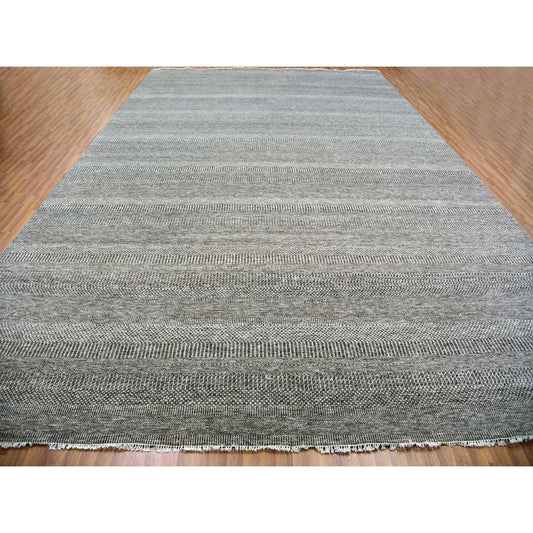 Modern and Contemporary Wool Hand Knotted Rug Grey No Border 12.0X17.10 -O079869