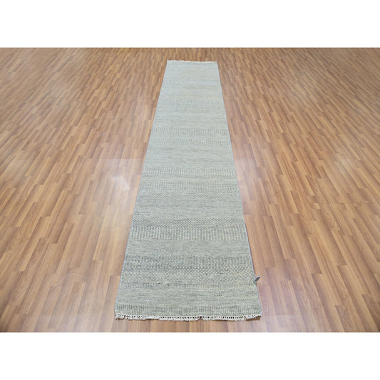 Modern and Contemporary Wool Hand Knotted Rug Grey No Border 2.7X12.4 -O079878
