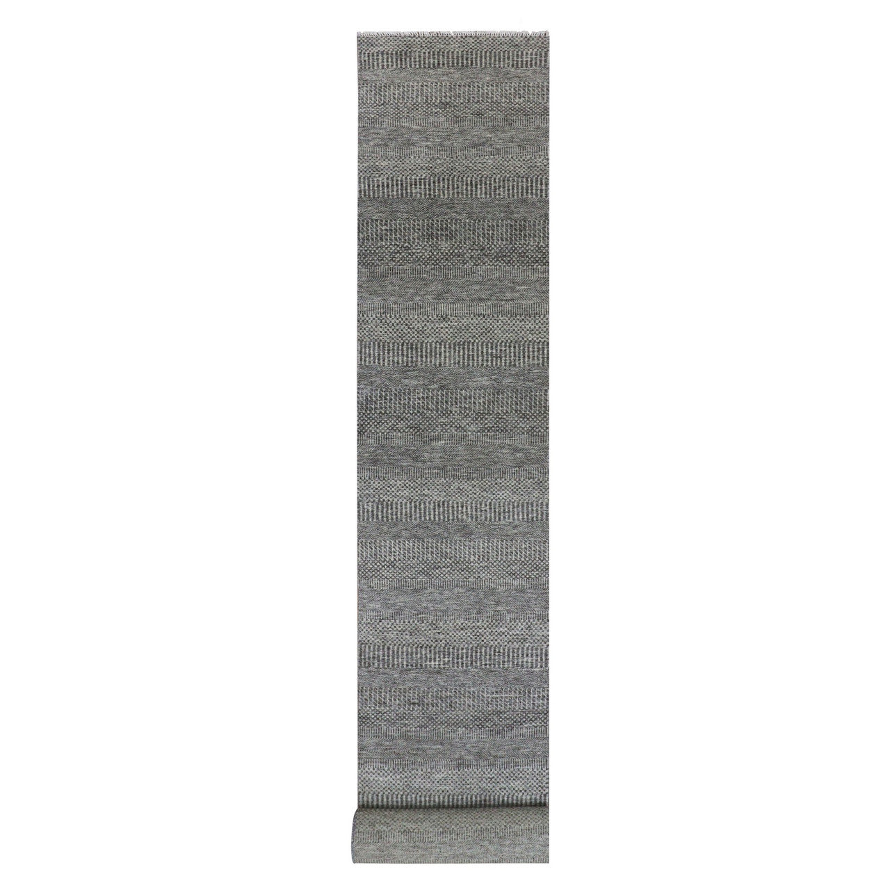 Gray 2'7" x 18'5" Modern and Contemporary Hand knotted Wool Rug - Sku: O079879