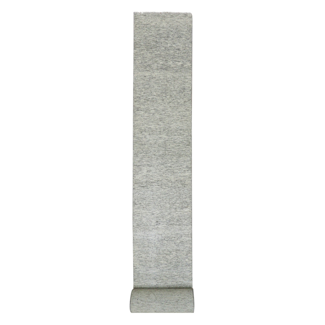 Gray 2'5" x 26'3" Modern and Contemporary Hand knotted Wool Rug - Sku: O079880